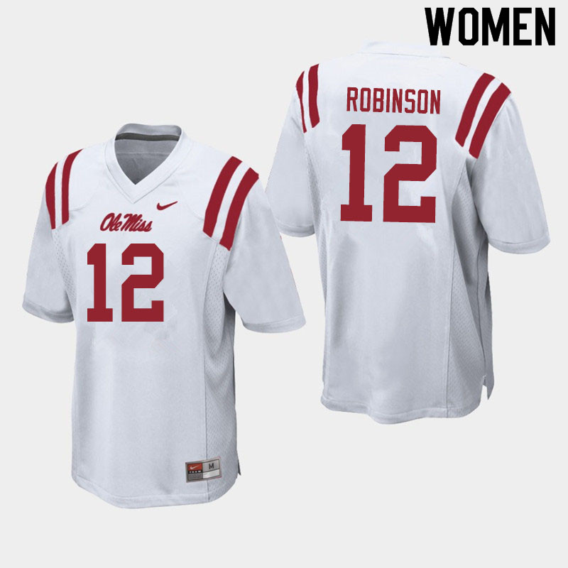 Women #12 Austrian Robinson Ole Miss Rebels College Football Jerseys Sale-White